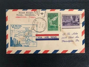 954 & 952 on 1949 AM 81 First Flight cover Tulsa OK to Amarillo TX to Phila PA - Picture 1 of 2