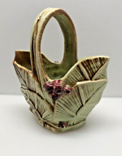 McCoy Pottery Planter Basket Handle Leaves Berries Design #509 Green Vintage