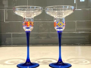 Aztec Margarita Tequila Glass Cobalt Blue Southwest Luminarc France Stemware - Picture 1 of 5
