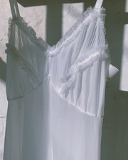 Vintage White Nylon Slip Dress / Petticoat With Pleat Detail 