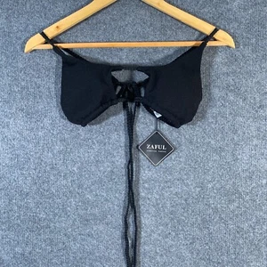 Zaful Bikini Top Womens 10 Black Ribbed Knit Swim Bathers Swimsuit Ladies NEW - Picture 1 of 13