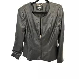 DKNY Plus Size Black Faux Leather Light Weight Soft Shell Jacket Size 16 NWT - Picture 1 of 4