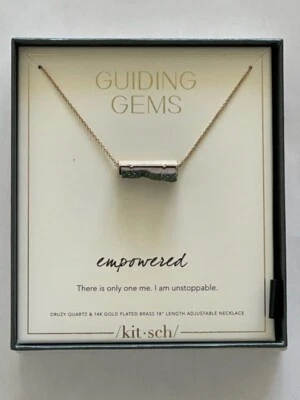 Collar Kitsch Gema Guía Cuarzo Druzy y Latón Chapado en Oro 14K Longitud 18" Nuevo Foto 1 de 4