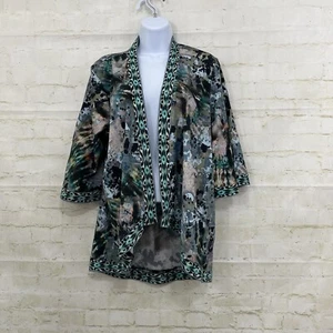 Tolani Collection Cardigan Jacket Womens Medium Black Abstract Open 3/4 Sleeve - Picture 1 of 11