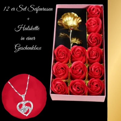 ich liebe dich Geschenkbox 12 Seifenrosen mit Halskette Geschenkidee Geburtstag - Bild 1 von 4