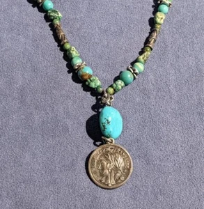Vintage Artisan Made Necklace Coin Pendant - Foto 1 di 9