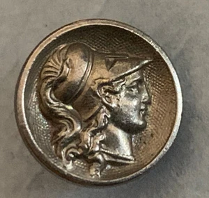 Antique Soldier/Mythology Head Helmet French Tight Paris Back Solidaire Button - Picture 1 of 3