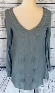 L Space Women’s Small Blouse Tunic Sage Green Embroidery V Neck Long Bell Sleeve - Picture 1 of 10