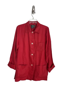 Jaqueta bordada Lauren Ralph Lauren vermelha 100% linho manga longa tamanho médio - Imagem 1 de 4