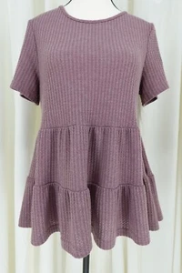 Shein Damen gerippt & Rüschen Kurzarm helllila Babydoll Bluse Gr. M 6 - Bild 1 von 10