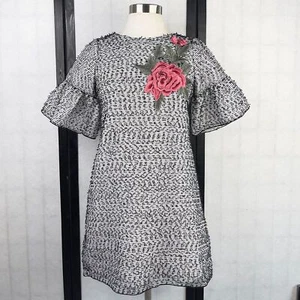 Zoe Ltd Charming Black and White Kids Dress with Pink Floral Accent - Picture 1 of 7