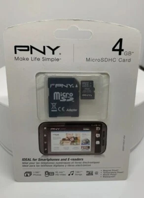 PNY 4GB MicroSDHC Card cell phone memory P-SDU4G4-GE New Sealed Package - Image 1 of 2