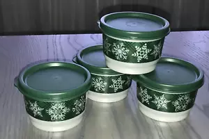 Tupperware Snackbecher 4 Unzen perlmuttfarben mit smaragdgrünen Dichtungen & Schneeflocken Neu - Bild 1 von 4