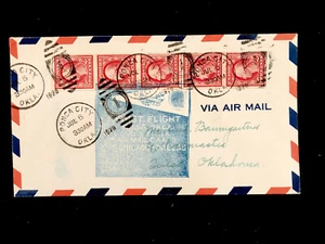 OK PONCA CITY 1928 FIRST FLIGHT CVR TULSA TO CHICAGO & DALLAS #344 LINE STRIP/5 - Picture 1 of 2