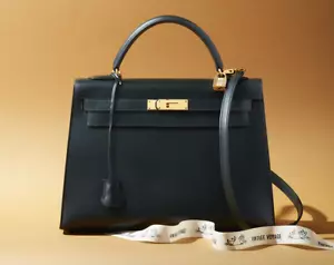 1993 Authentic Hermès Kelly Sellier Bag 32 Vert Fonce Box 24k Gold Plated HW - Picture 1 of 13