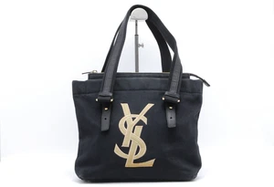YVES SAINT LAURENT Tote Bag Handbag Black Canvas Kahara YSL logo Auth - Picture 1 of 24