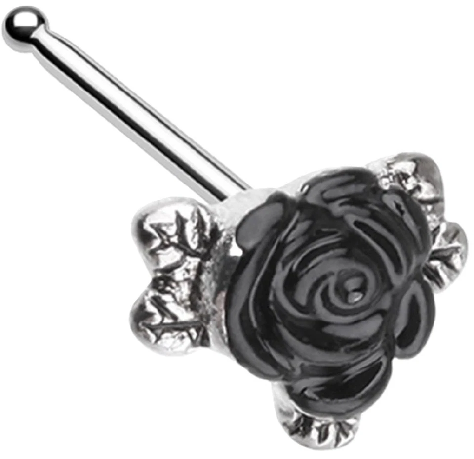 Nose Ring Gothic Black Rose Stud 316L Sterling Silver - Image 1 of 1