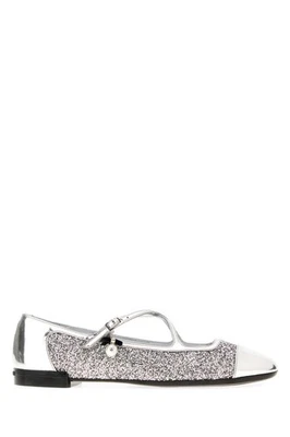 Sapatilhas bailarina JIMMY CHOO Elery pérola prata glitter tecido novo e autêntico - Imagem 1 de 4