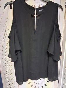 Black Cold Shoulder Blouse Cold Shoulder NWT Size Large - Picture 1 of 7