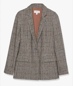 CHAQUETA BLAZER DE CARRERA The Drop Mujer Talla L Negra Larga a Cuadros Botón Único - Imagen 1 de 10