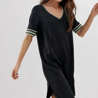 Scotch & Soda Dress Womens Small Black Shift Sporty Green Glitter Stripe - Image 1 of 4