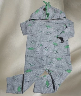 Carter's Bebé Niño Tipos De Dinosaurios Talla 9m Mameluco Con Capucha Bolsillo Grande Gris Verde Foto 1 de 4