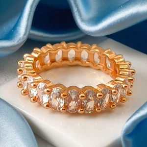Trendy Rose Gold Crystal Ring Everyday Wear Jewellery For Women Gift For Ladies - Picture 1 of 4