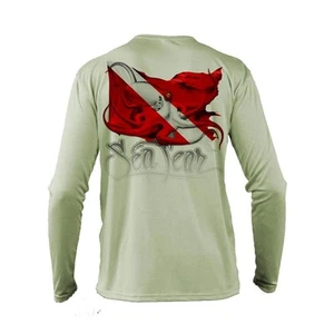 Sea Fear Men's Fishing Shirt - Octopus Dive Flag Graphic Long Sleeve Beach Shirt - Picture 1 of 10