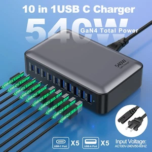 540W 10 Port Multi USB C QC3.0 PD Fast Charger Station Adapter For iPhone Laptop - Picture 1 of 11