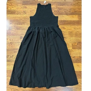 Madewell Damen The Melody gesmoktes Baumwoll Midikleid schwarz Gr. XL Neu mit Etikett - Bild 1 von 6