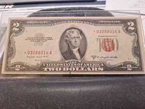 1953B $2.00 TWO DOLLAR RED SEAL STAR NOTE - Picture 1 of 2