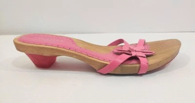 SANDALIAS KENNETH COLE Reaction Zapatos Talla 8 Rosa Cuero Flor Madera Suela de Goma Foto 1 de 4