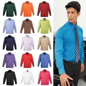 Mens Long Sleeve Premier Poplin Shirt Plain Classic Stylish Pocket All Sizes - Picture 1 of 24