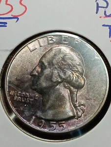 1955  Purple Toning  Washington Silver Quarter Bu Choice   - Picture 1 of 5
