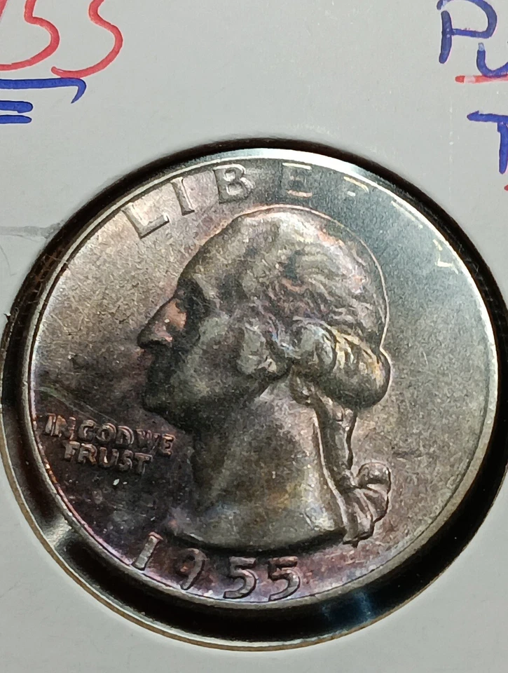 1955  Purple Toning  Washington Silver Quarter Bu Choice   - Image 1 of 4
