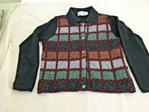 Maglia Donna Gr. M Kragen Strickjacke mehrfarbig kariert Wollmischung ITALIEN a/a 21" - Bild 1 von 9
