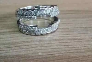 2Ct Round Cut Real Moissanite Enhancer Guard Wrap Ring 14K White Gold Plated - Picture 1 of 5