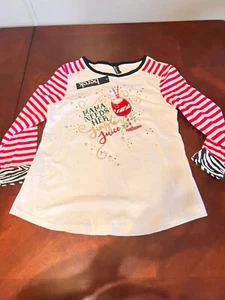 Berek Womens Holiday Top Red & White Striped Mama Needs Her Jingle Juice Graphic - Picture 1 of 12