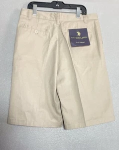 US POLO ASSOCIATION Uniform Shorts Boys Size 16 Tan Khaki Chino Flat Front - Picture 1 of 14