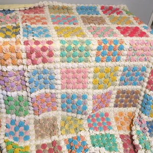 Vintage Antik YOYO Quilt Bunte Puffs Handarbeit Tagesdecke Decke 104"x84" - Bild 1 von 8