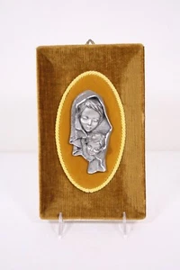 Mid Century Mod Rare 10” Gold Velvet Cut Pewter Mother Child Plaque - Picture 1 of 12