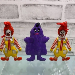 Vtg 1984 McDonald’s Plastic Vinyl Happy Meal Ornament (3) Pack Ronald & Grimace - Picture 1 of 5