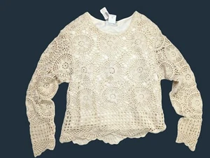 Coldwater Creek Mujer Sobre Manga Larga Crochet Top Sobre Tanque Mediano Marfil - Imagen 1 de 10