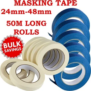 MASKING TAPE INDOOR OUTDOOR DIY PAINTING DECORATING EASY TEAR 50M BLUE UV WHITE - Picture 1 of 3