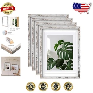 Versatile Rustic White Picture Frames 12x16 - Set of 4 for Cherished Memories - Picture 1 of 8