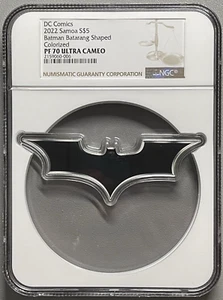 2022 1 oz .999 Silver Samoa DC Comics Batman Batarang Shaped NGC PF 70 UC - Picture 1 of 2