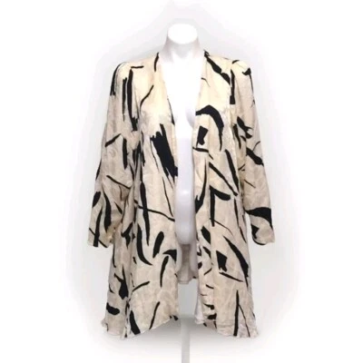 Lillie Rubin De Colección Años 70 Estampado de Cepillo de Seda Plumero Chaqueta Kimono Bata Abrigo Frente Abierto Foto 1 de 4