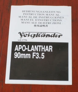 LIBRO DE INSTRUCCIONES VOIGTLANDER 90MM 90/3.5 APO-LANTHAR/154894 - Imagen 1 de 1