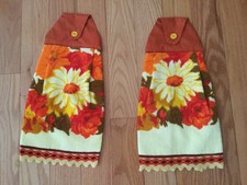 Kitchen hanging towel, floral pattern, red, orange and yellow, cotton.