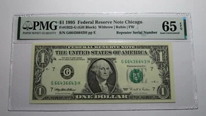 $1 1995 Repeater Serial Number Federal Reserve Currency Bank Note Bill PMG UNC65 - Picture 1 of 3